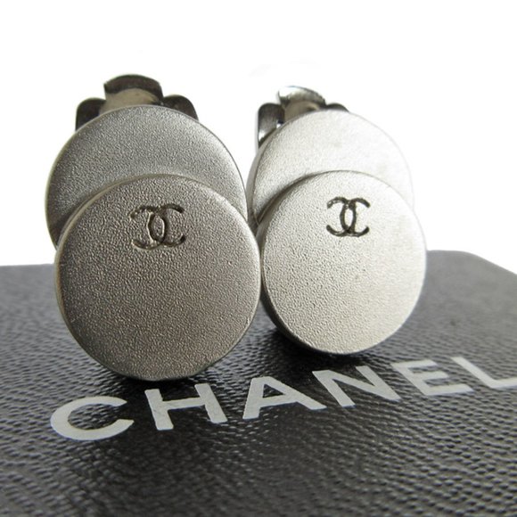 CHANEL Coco Mark Metal Matte Silver Earrings for Women s0099f - Picture 1 of 5